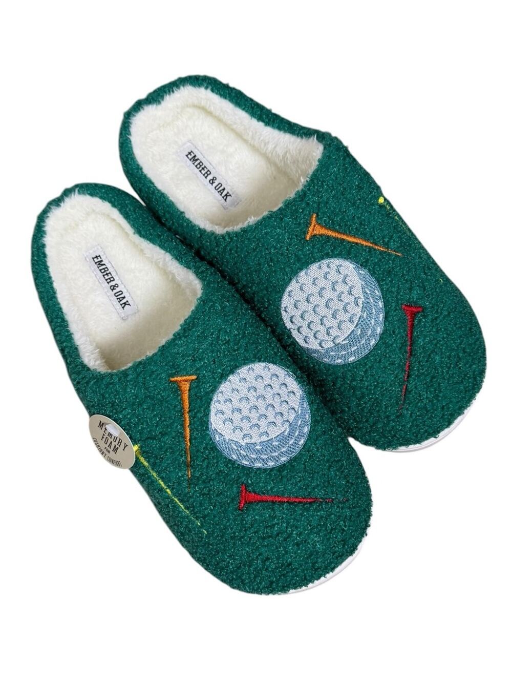 Ember & Oak Men’s Memory Foam Golf Slippers Size M 9/10 - Green and White
